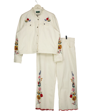 LOVE & ROSES White X Rhs Ecru Embroidered Floral Denim Jacket And Jeans Set  Size 22/20r UK XL/XXL