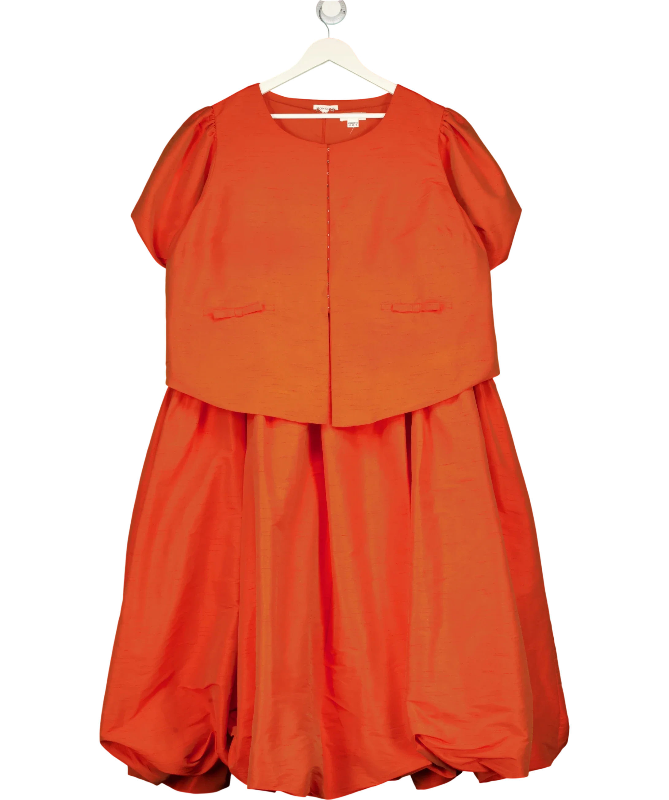 Monsoon Orange Mila Puff Sleeve Bow Jacket and Dress Set Orange, size UK 22 — front