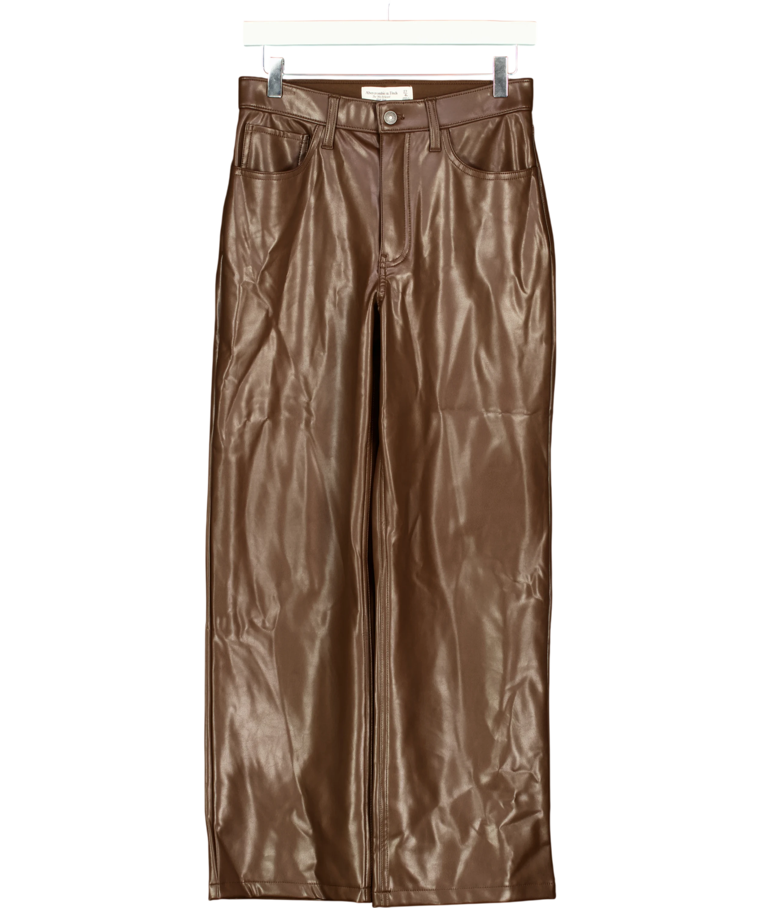 ABERCROMBIE & FITCH Abercrombie & Fitch The 90s Relaxed High Rise Faux Leather Jeans Brown W27 — Front