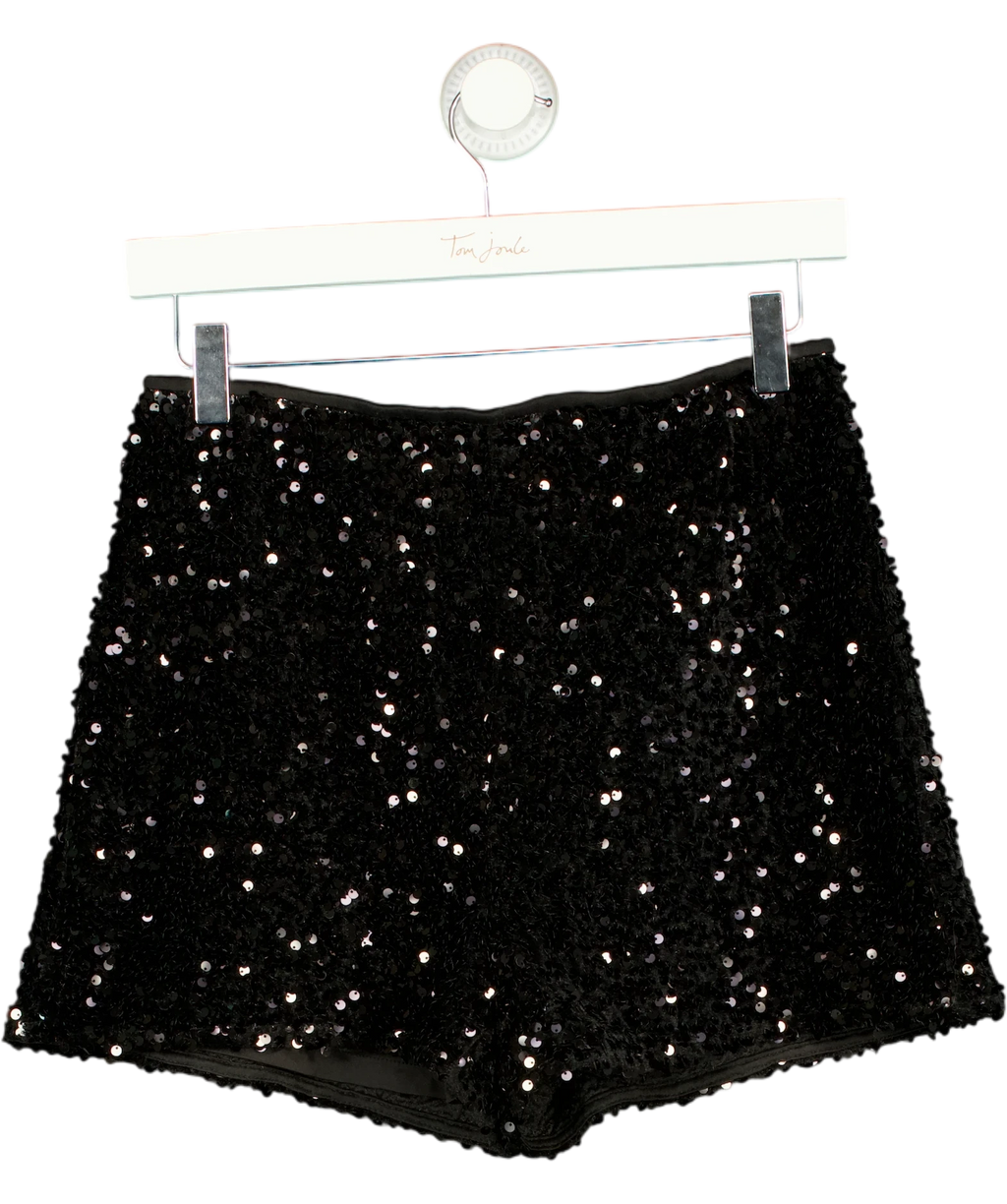 MANGO Black Sequin Shorts S UK S — Front