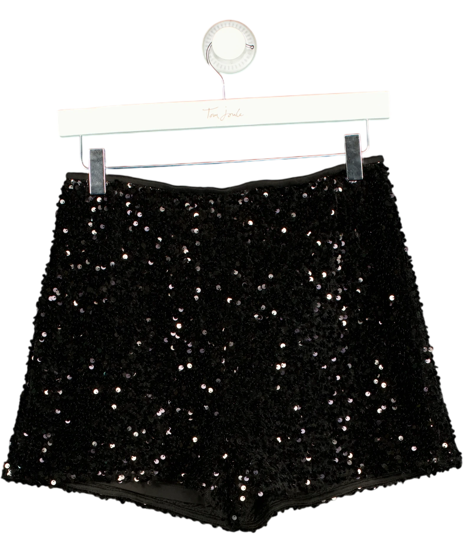 MANGO Black Sequin Shorts S UK S — Front