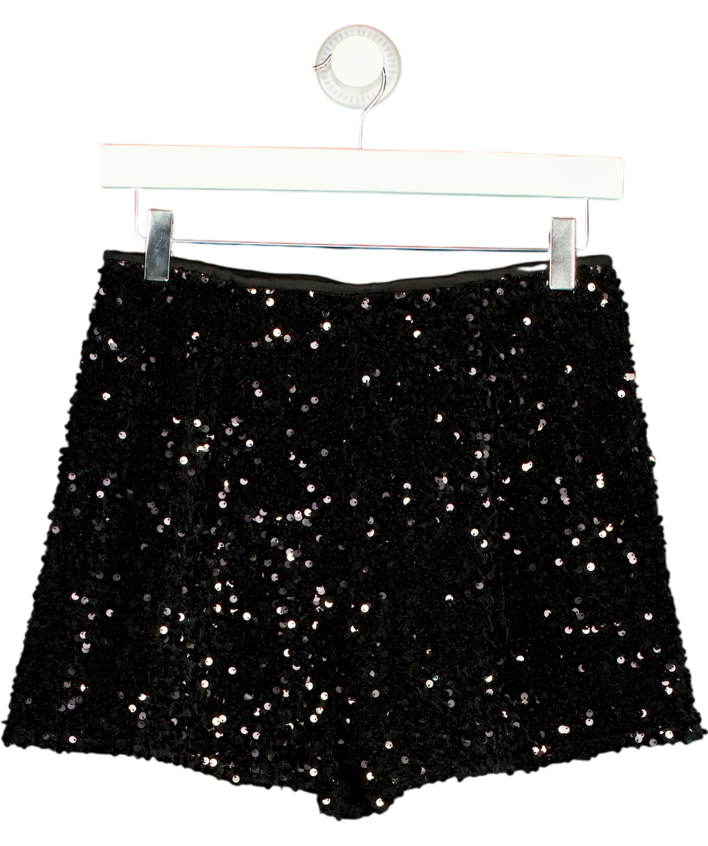 MANGO Black Sequin Shorts S UK S — Back