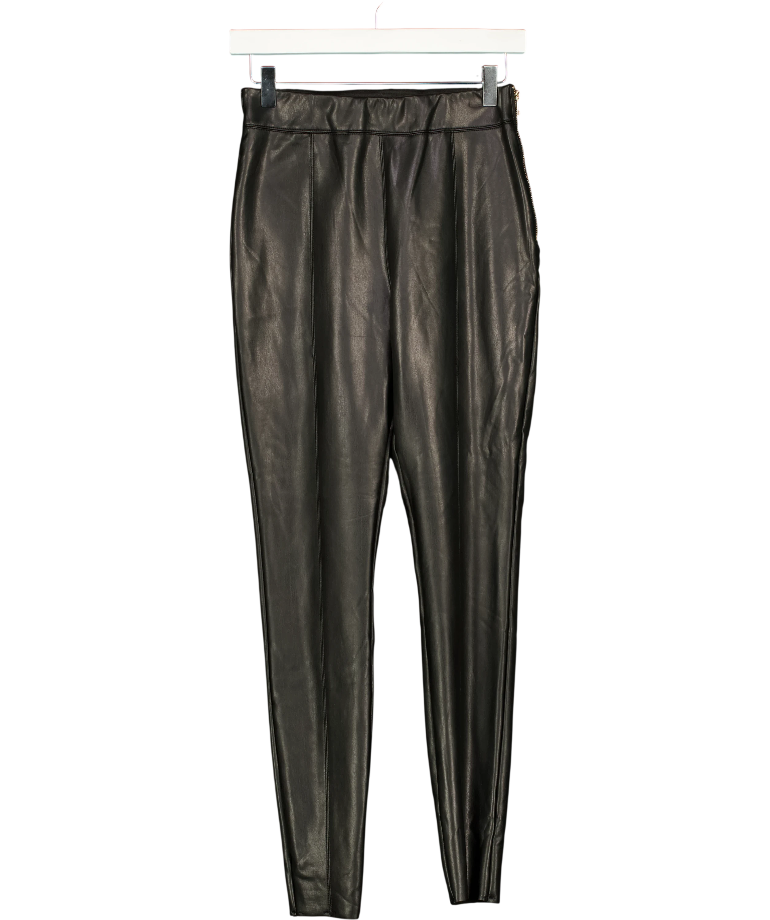 River Island Black Faux Leather Leggings UK 8 — Front