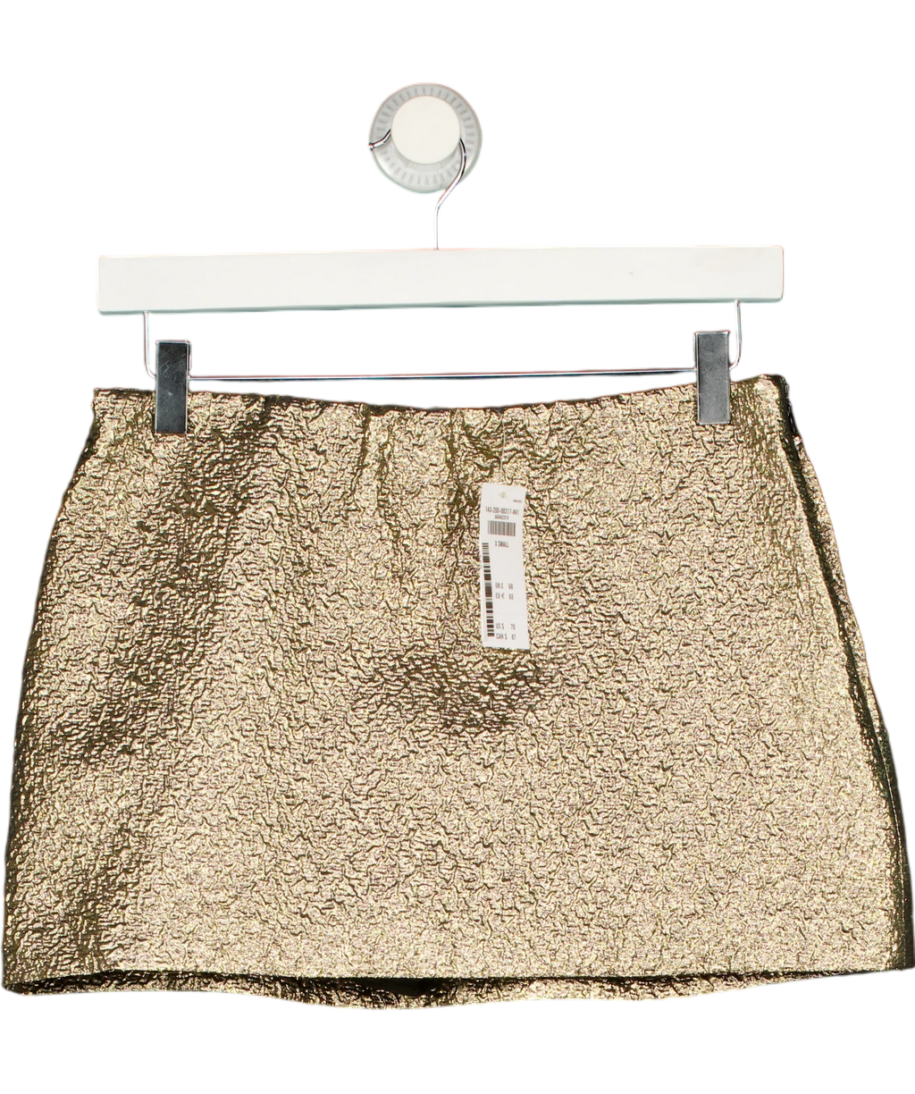 ABERCROMBIE & FITCH Gold Metallic Textured Mini Skort UK XS — Front