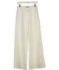 KAREN MILLEN White X Lydia Millen Compact Stretch Grosgrain Detail Tailored Wide Leg Trousers Ivory Cream UK 8 — Front