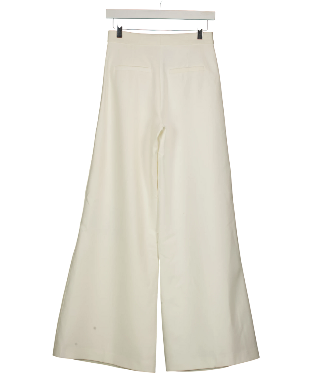 KAREN MILLEN White X Lydia Millen Compact Stretch Grosgrain Detail Tailored Wide Leg Trousers Ivory Cream UK 8 — Back