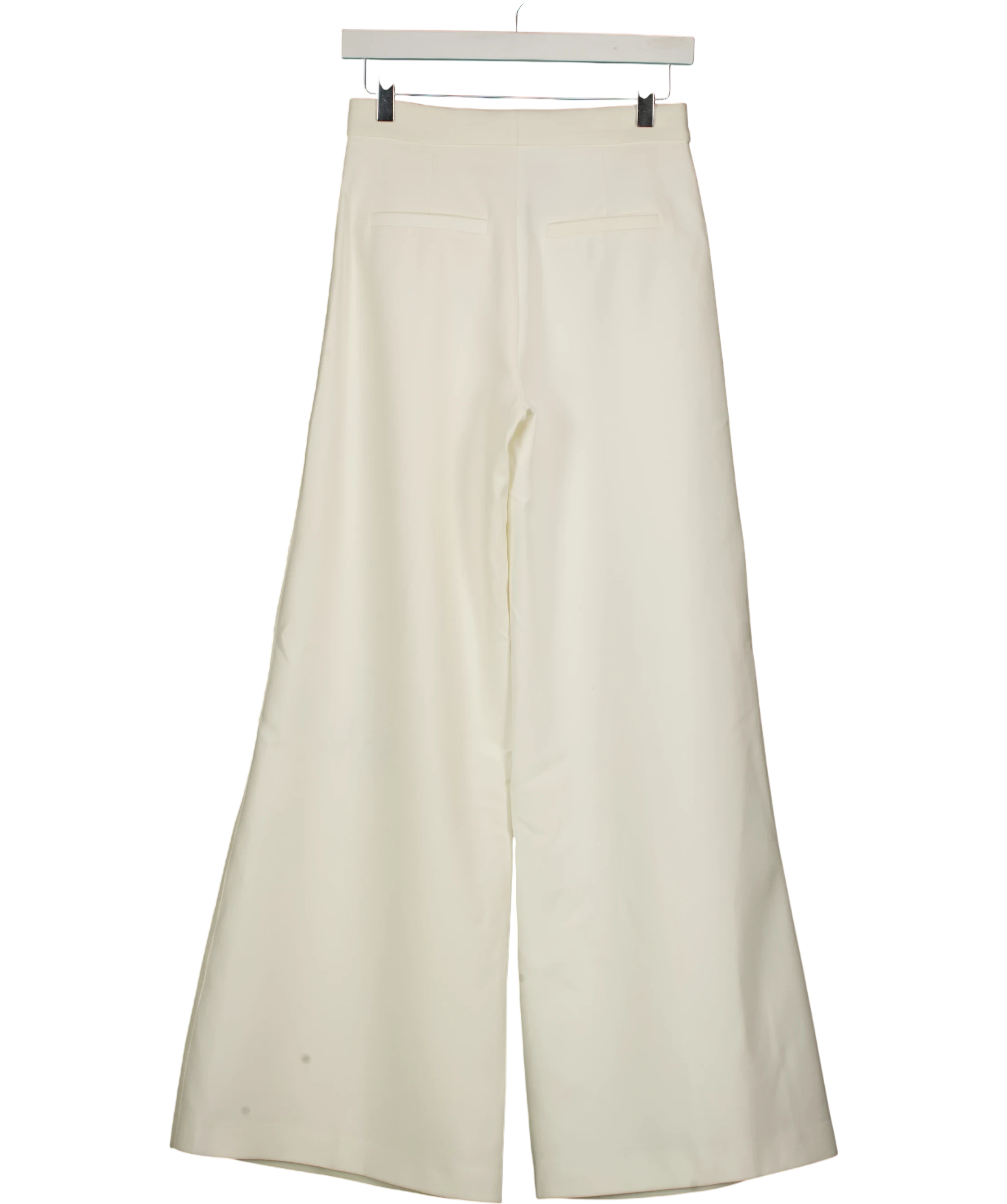 KAREN MILLEN White X Lydia Millen Compact Stretch Grosgrain Detail Tailored Wide Leg Trousers Ivory Cream UK 8 — Back