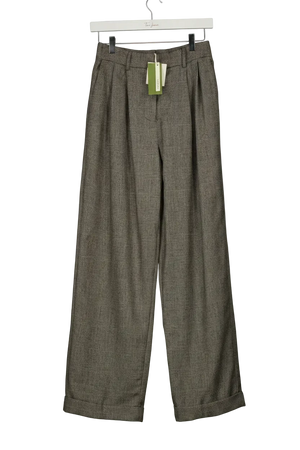LILYSILK Grey Wide Leg Wool-flannel Suit Trousers UK 6