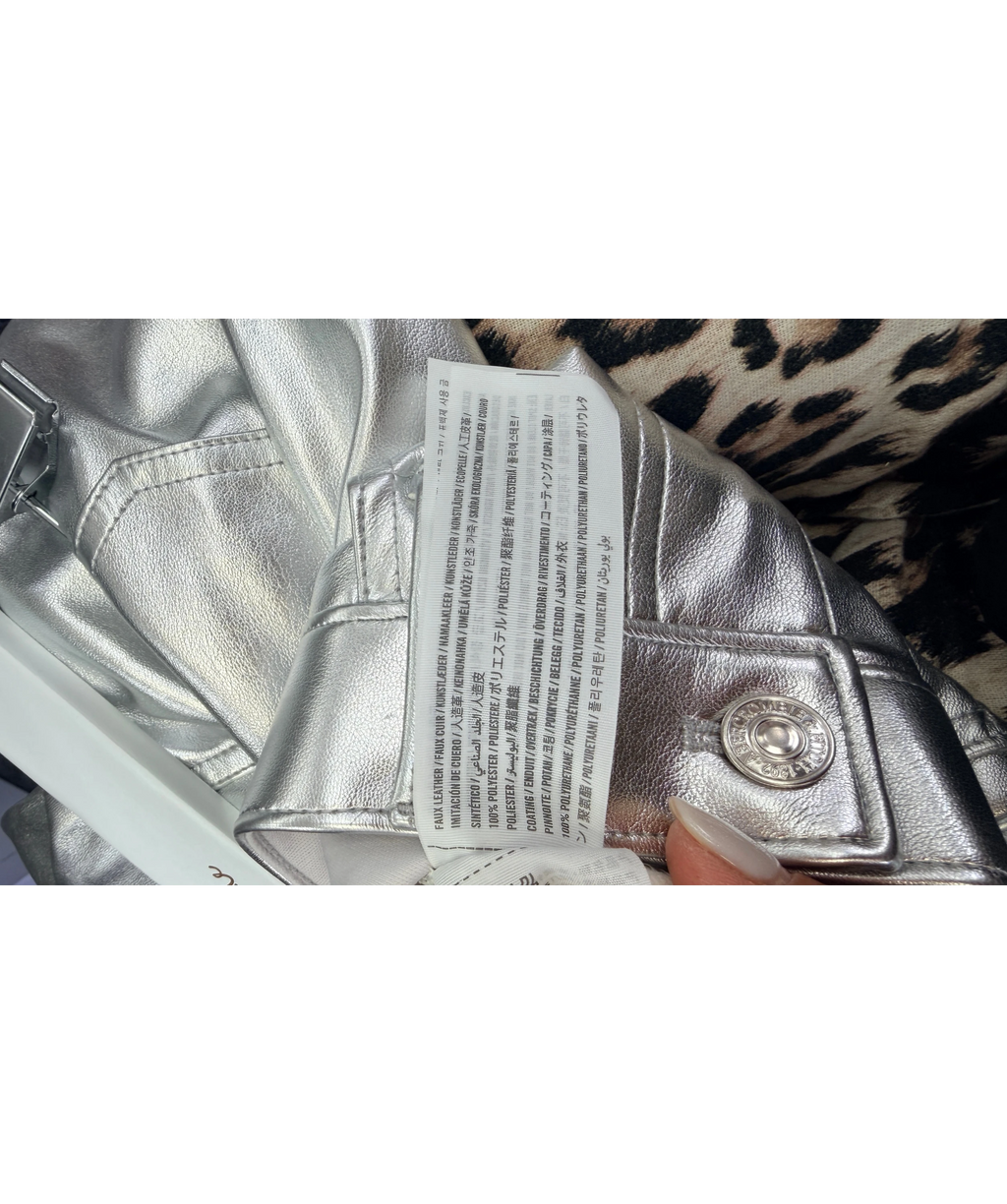 ABERCROMBIE & FITCH The '90s Relaxed High Rise Metallic Silver Faux Leather Jeans 27 Short UK 8