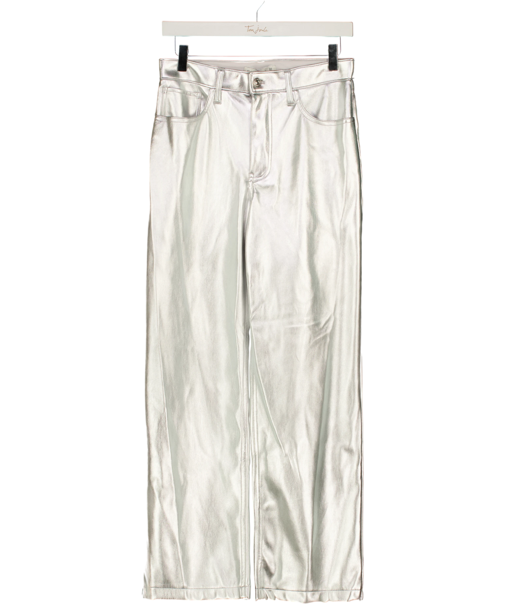 ABERCROMBIE & FITCH The '90s Relaxed High Rise Metallic Silver Faux Leather Jeans 27 Short UK 8