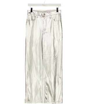 ABERCROMBIE & FITCH The '90s Relaxed High Rise Metallic Silver Faux Leather Jeans 27 Short UK 8