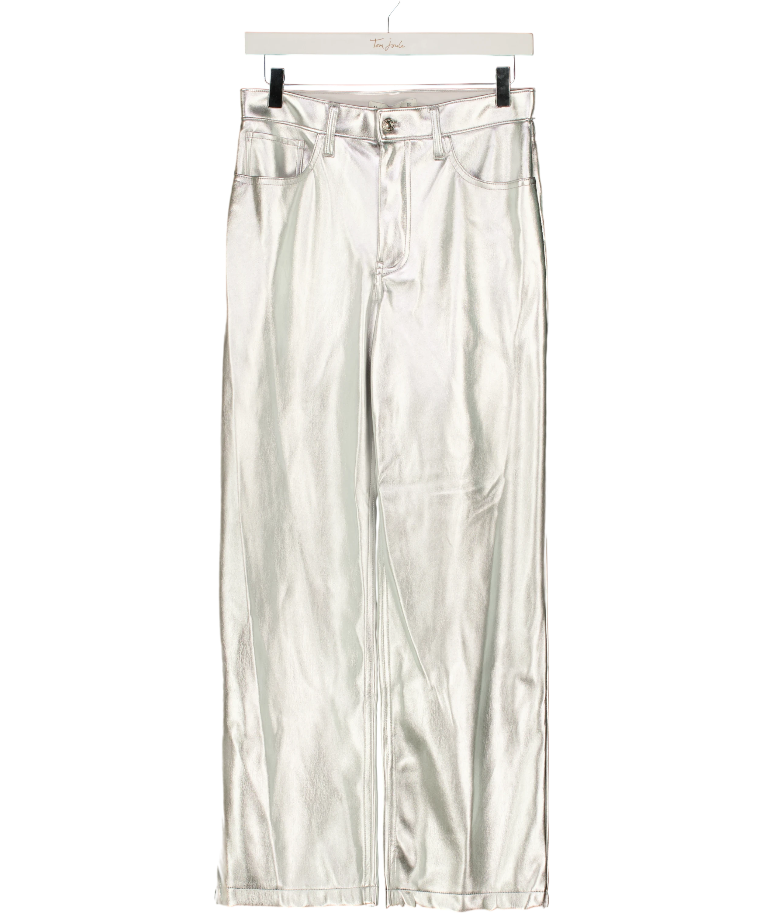 ABERCROMBIE & FITCH The '90s Relaxed High Rise Metallic Silver Faux Leather Jeans 27 Short UK 8