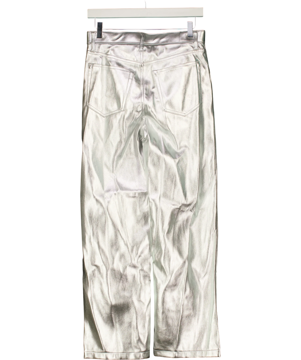 ABERCROMBIE & FITCH The '90s Relaxed High Rise Metallic Silver Faux Leather Jeans 27 Short UK 8