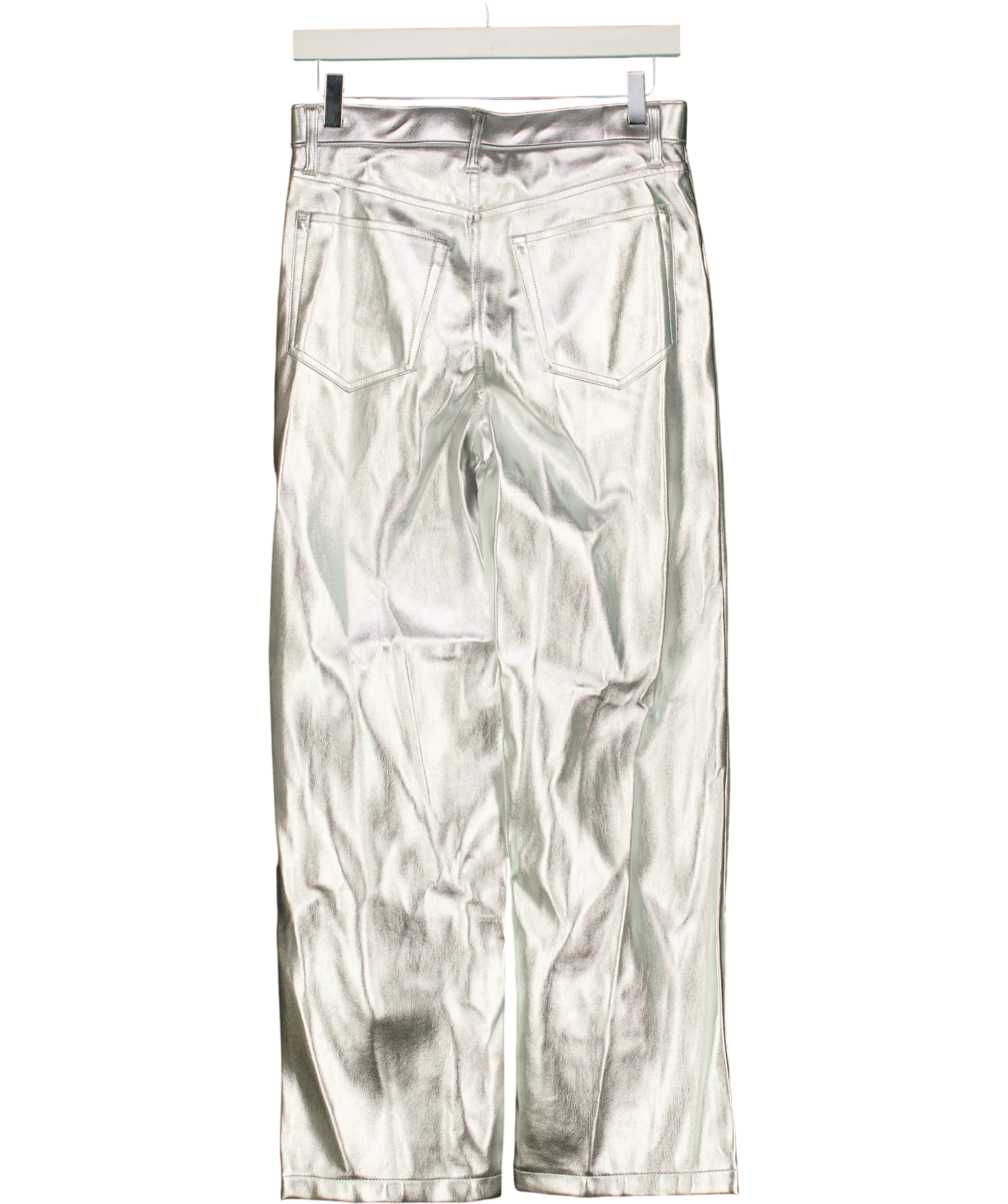 ABERCROMBIE & FITCH The '90s Relaxed High Rise Metallic Silver Faux Leather Jeans 27 Short UK 8