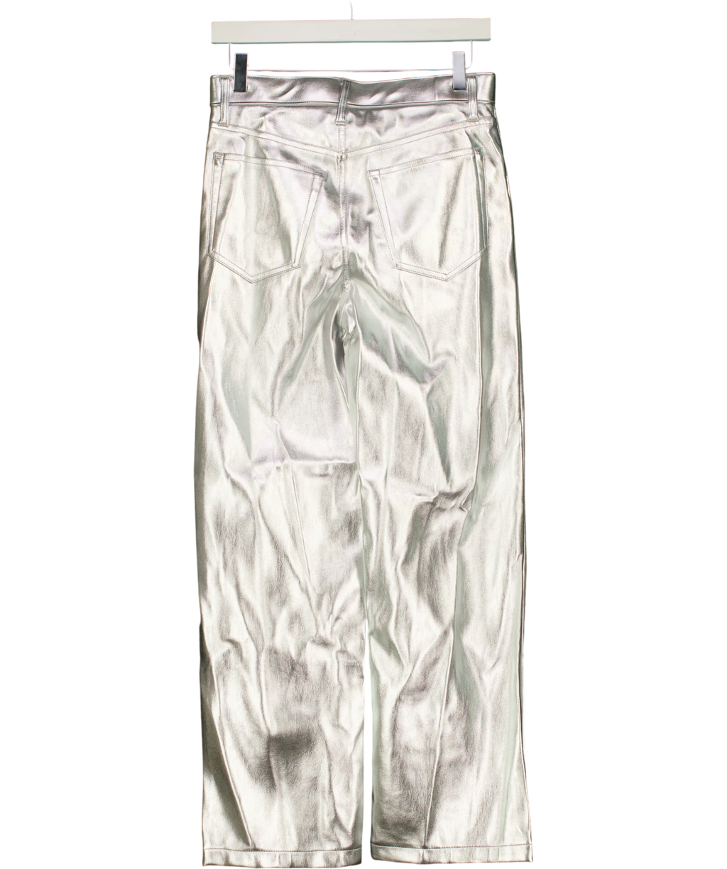 ABERCROMBIE & FITCH The '90s Relaxed High Rise Metallic Silver Faux Leather Jeans 27 Short UK 8