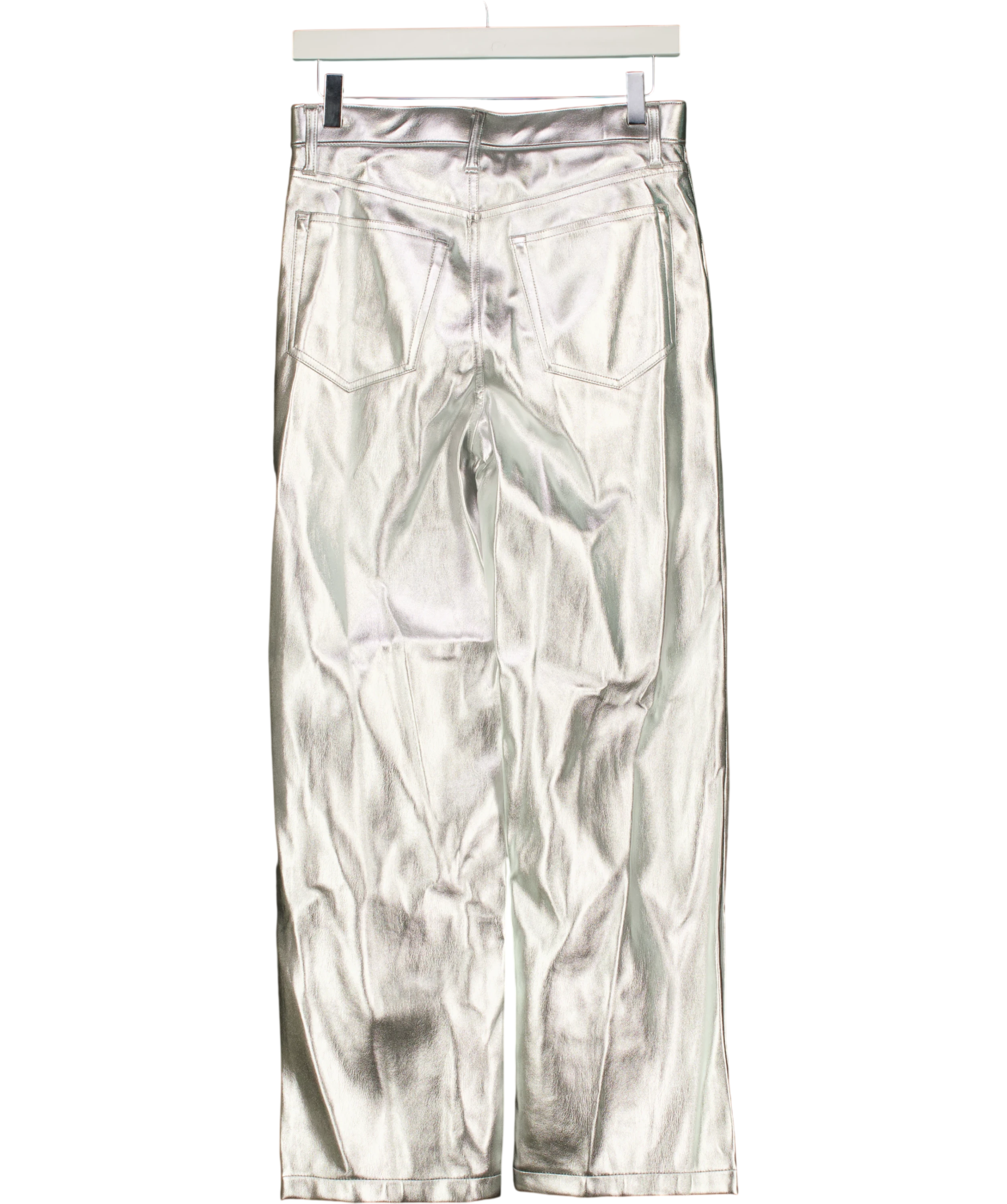 ABERCROMBIE & FITCH The '90s Relaxed High Rise Metallic Silver Faux Leather Jeans 27 Short UK 8