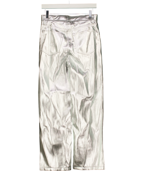 ABERCROMBIE & FITCH The '90s Relaxed High Rise Metallic Silver Faux Leather Jeans 27 Short UK 8