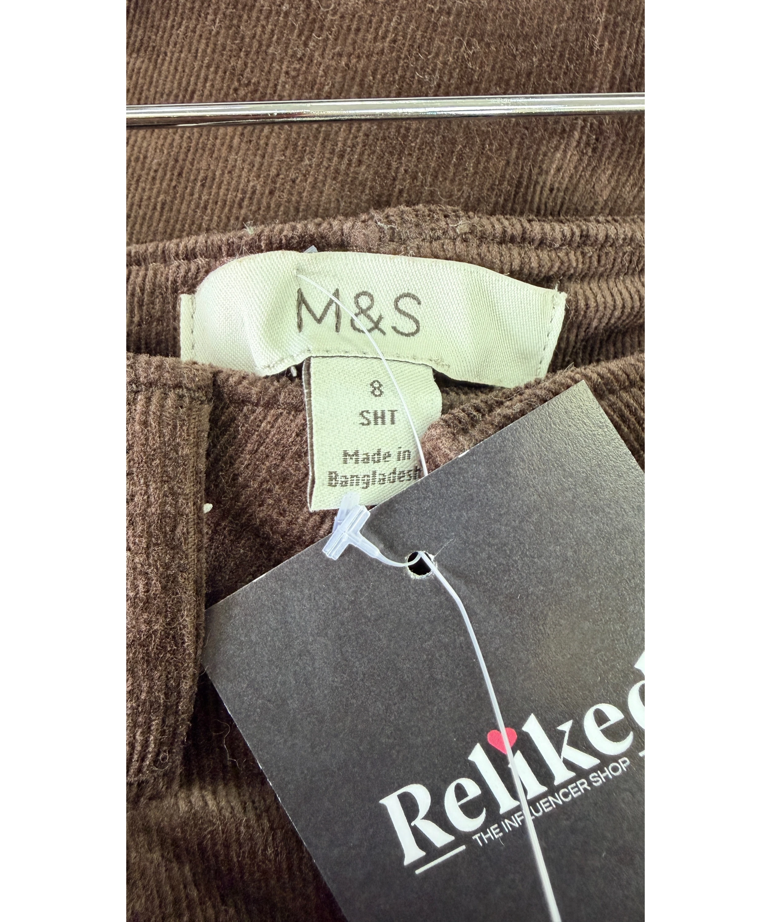 M&S Cord Straight Leg Trousers Bitter Chocolate Brown - Short UK 8