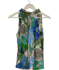 LILYSILK Multicoloured Praslin Mock Neck Silk Top Oil Painting Floral Pattern UK 6 — Front