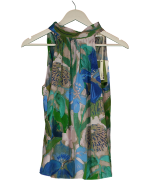 LILYSILK Multicoloured Praslin Mock Neck Silk Top Oil Painting Floral Pattern UK 6