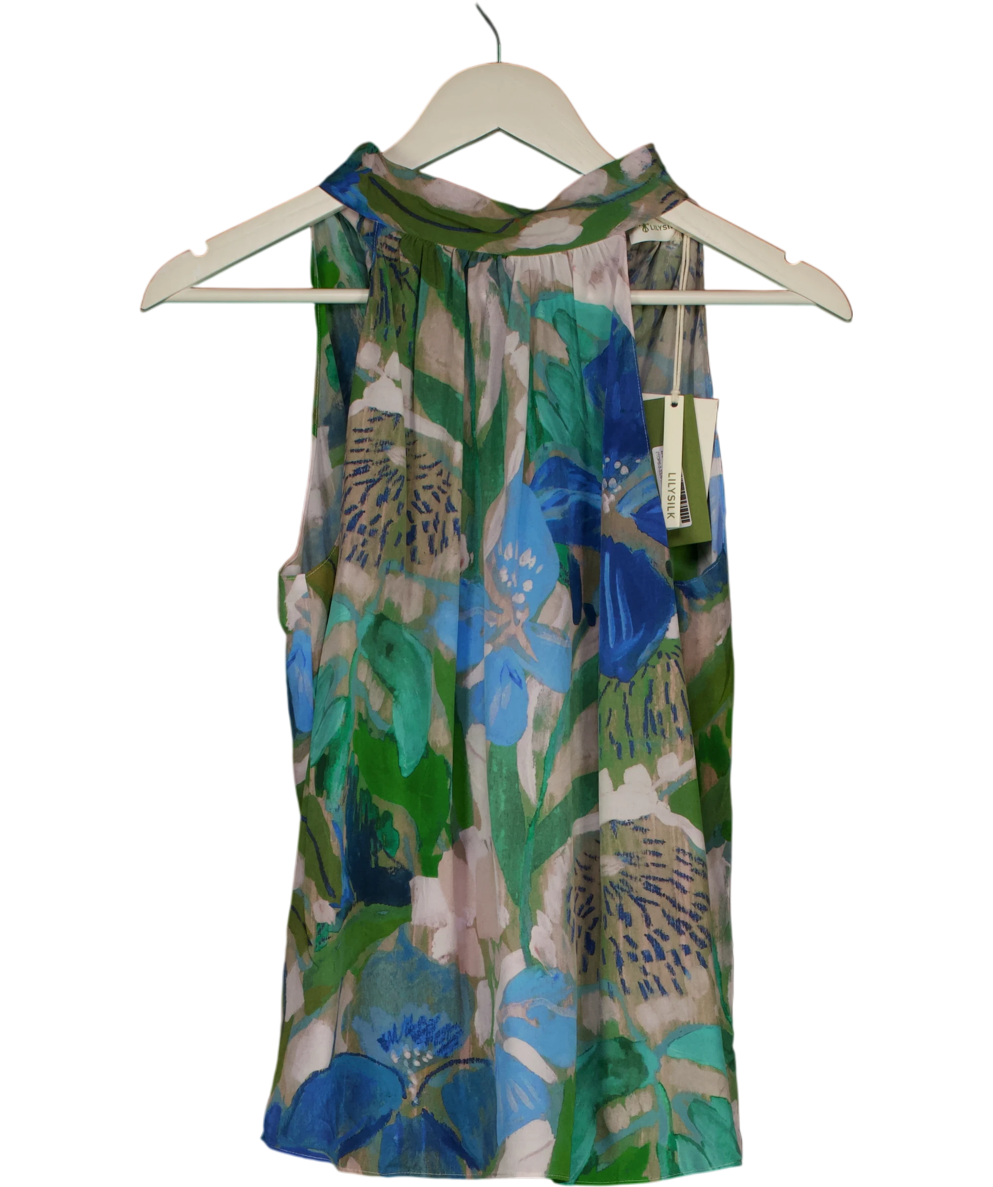 LILYSILK Multicoloured Praslin Mock Neck Silk Top Oil Painting Floral Pattern UK 6 — Front