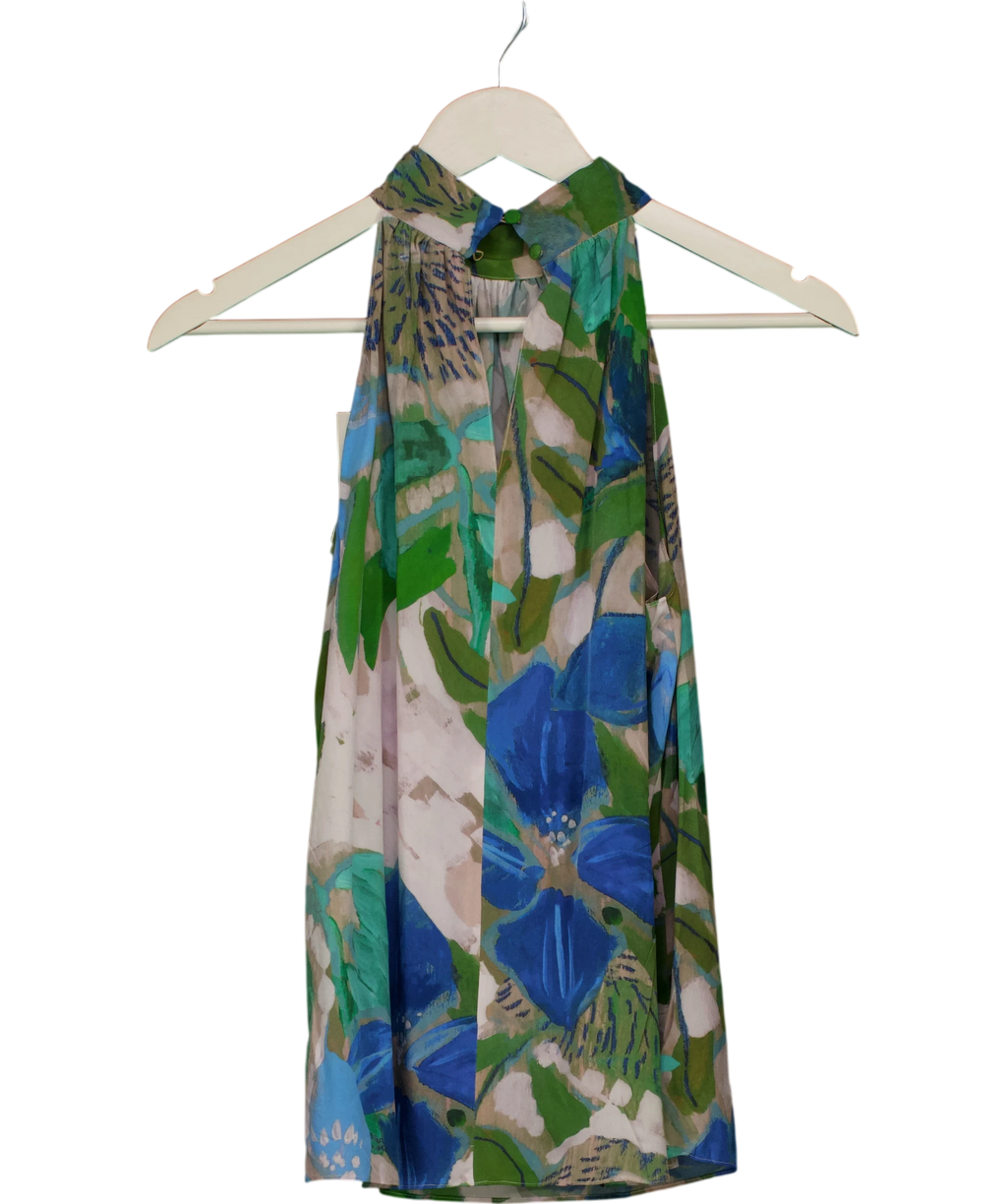 LILYSILK Multicoloured Praslin Mock Neck Silk Top Oil Painting Floral Pattern UK 6 — Back