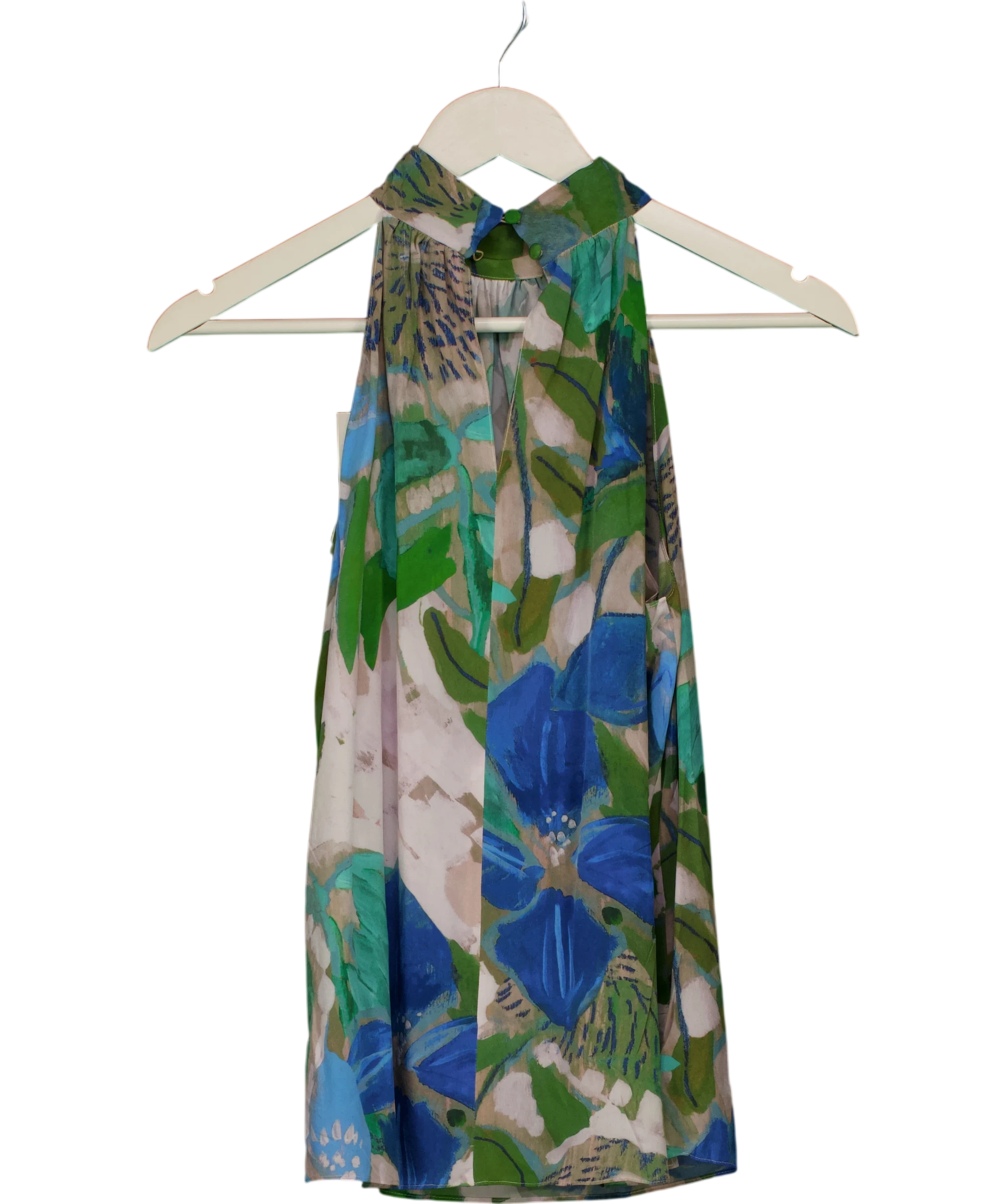 LILYSILK Multicoloured Praslin Mock Neck Silk Top Oil Painting Floral Pattern UK 6 — Back