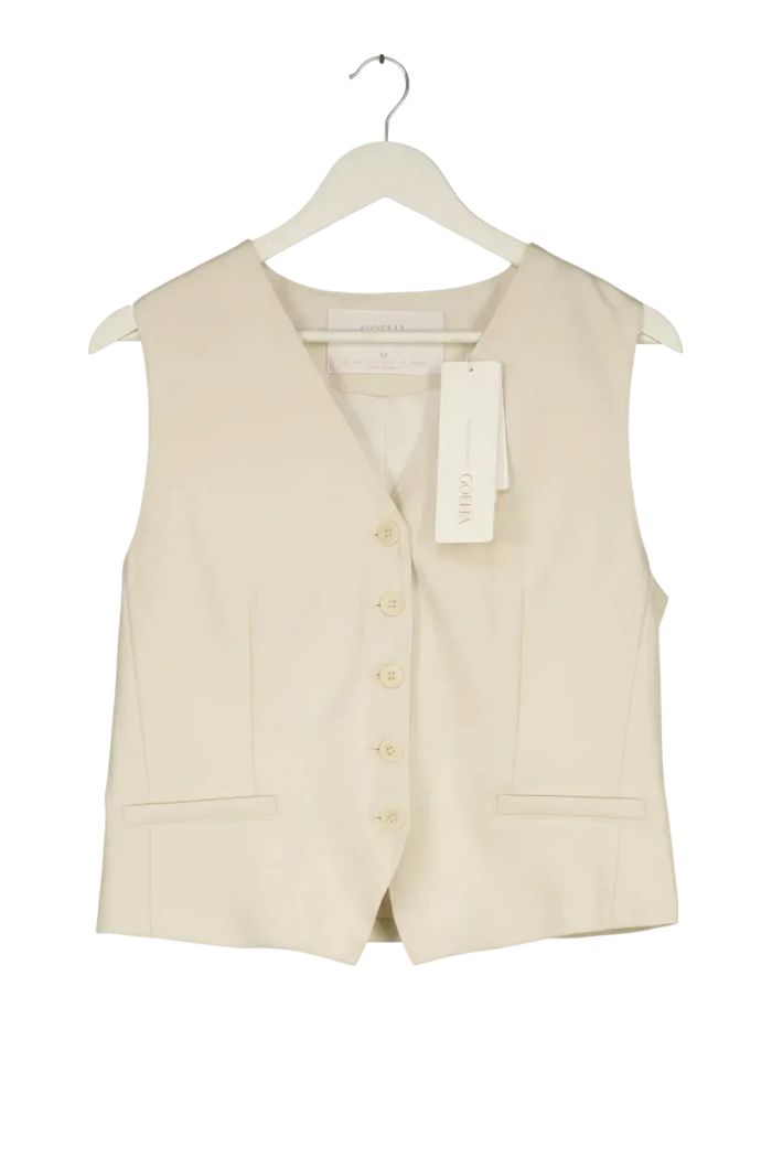 GOELIA Cream Worsted Wool Single-breasted Tailored Vest UK M