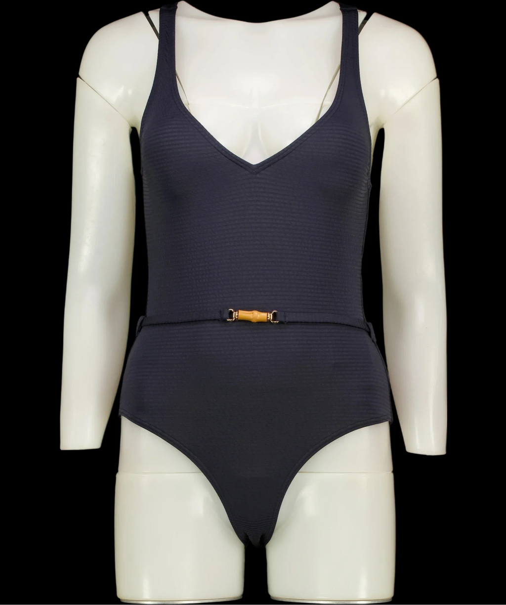 Malina Blue Sally V-Neck Dark Blue Belted Swimsuit, size UK S — detail