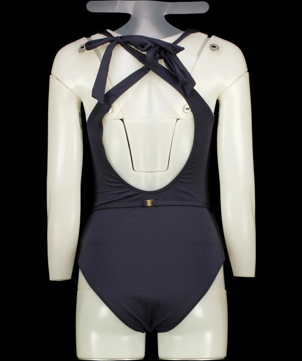 Malina Blue Sally V-Neck Dark Blue Belted Swimsuit, size UK S — label