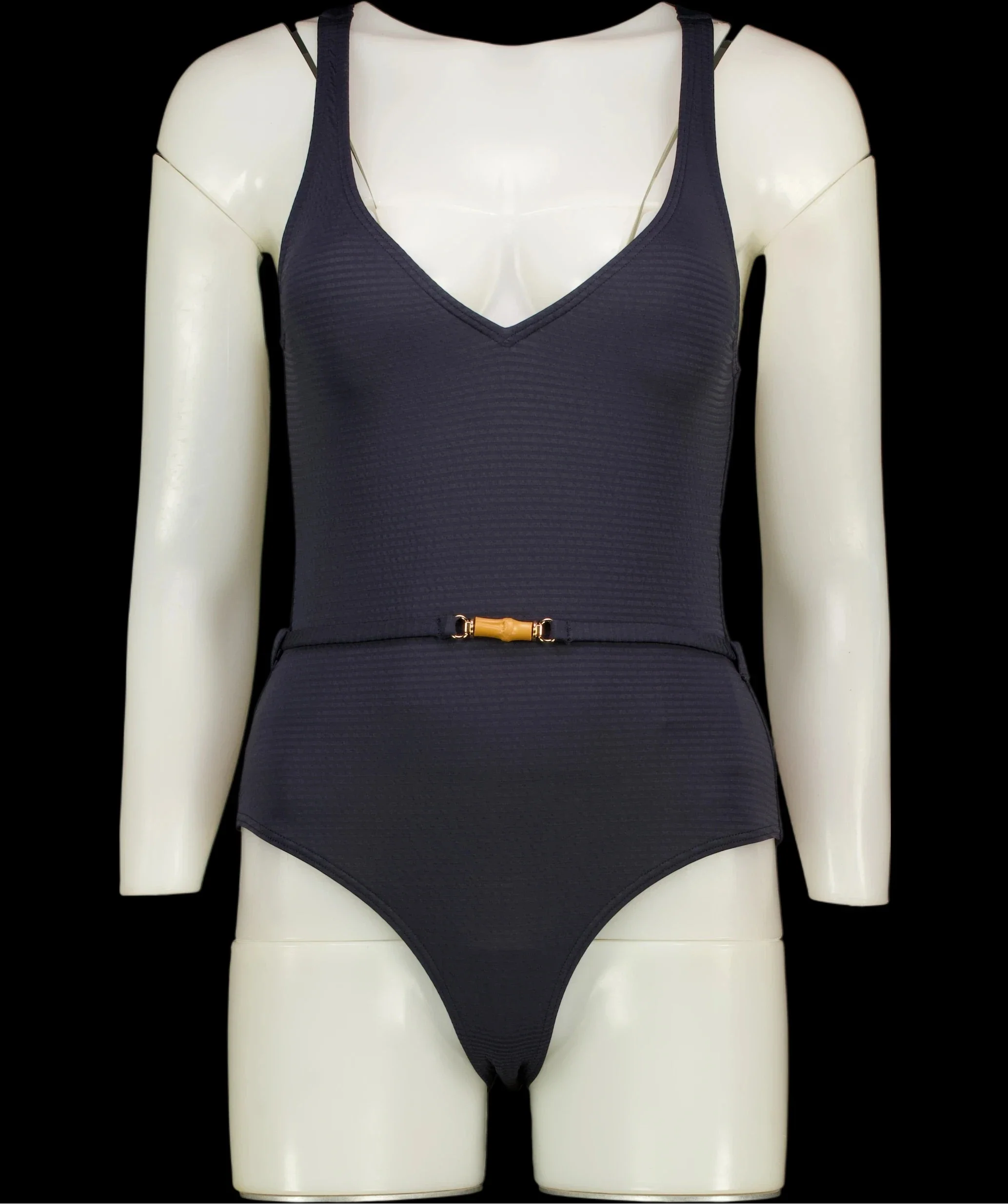 Malina Blue Sally V-Neck Dark Blue Belted Swimsuit, size UK S — care label