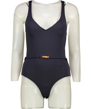 Malina Sally V-neck Dark Blue Belted Swimsuit UK S