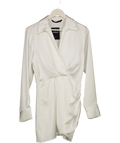 ZARA White Satin Knot Front Long Sleeve Mini Dress UK S — Front