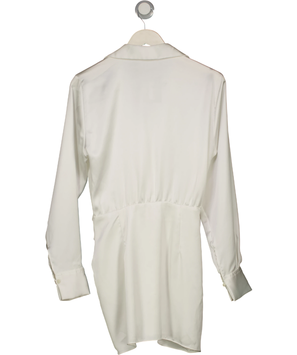 ZARA White Satin Knot Front Long Sleeve Mini Dress UK S — Back