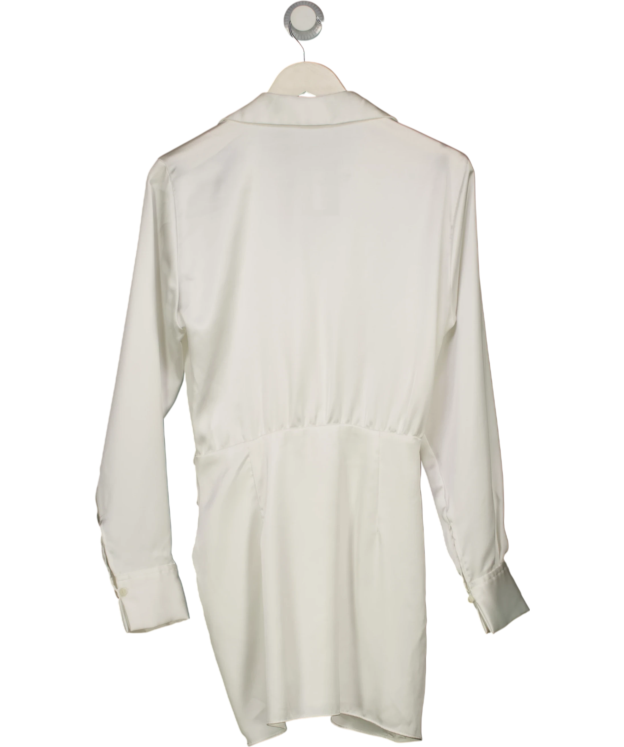 ZARA White Satin Knot Front Long Sleeve Mini Dress UK S — Back