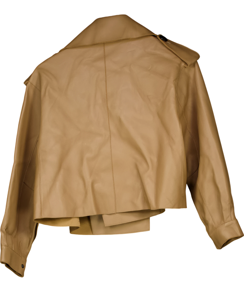 JANE & TASH Taupe Beige Oversize Leather Crop Jacket UK S — Back