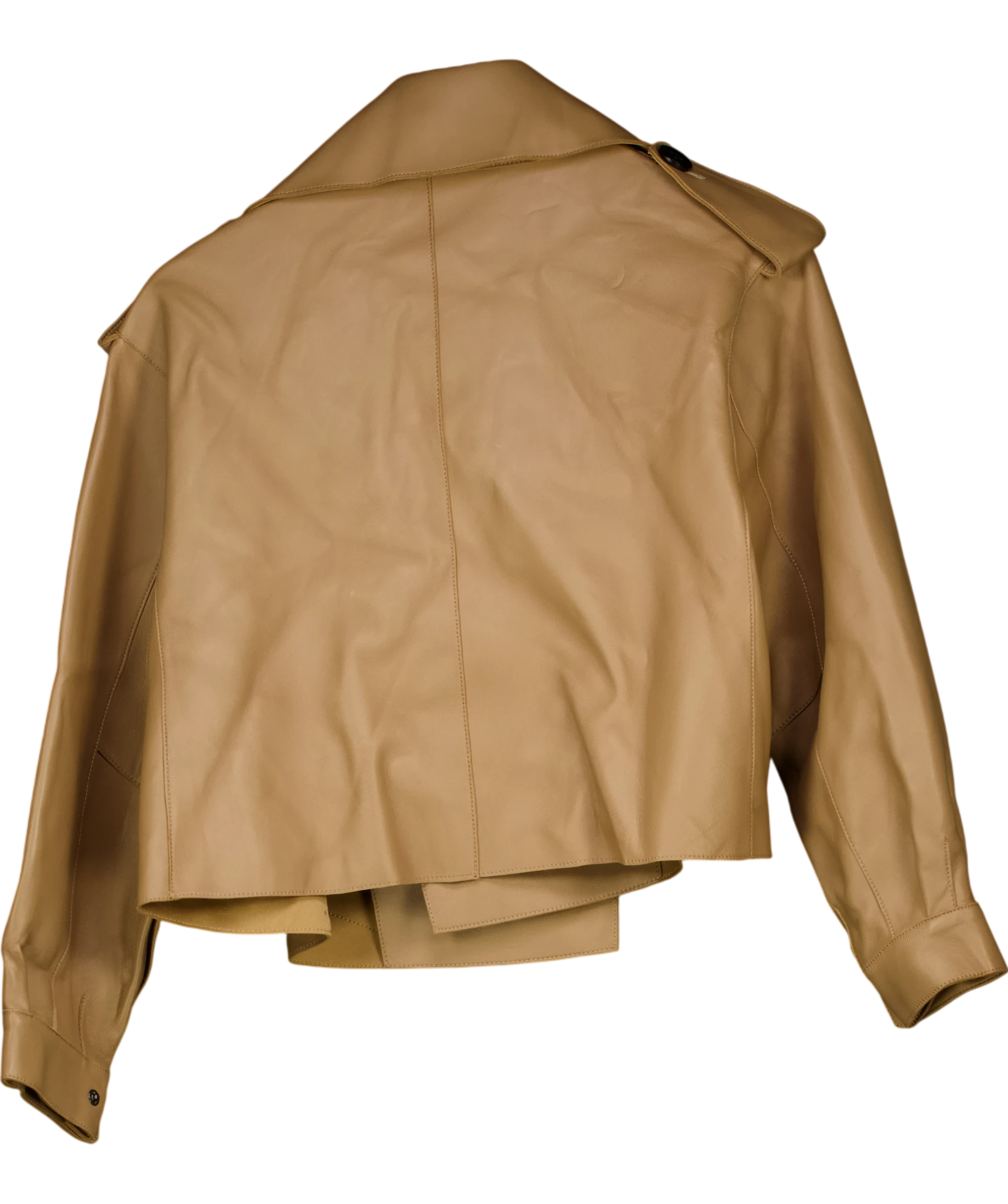 JANE & TASH Taupe Beige Oversize Leather Crop Jacket UK S — Back