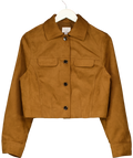 H&M Brown Faux Suede Cropped Trucker Jacket UK S — Front