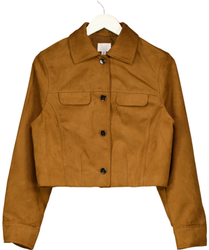 H&M Brown Faux Suede Cropped Trucker Jacket UK S