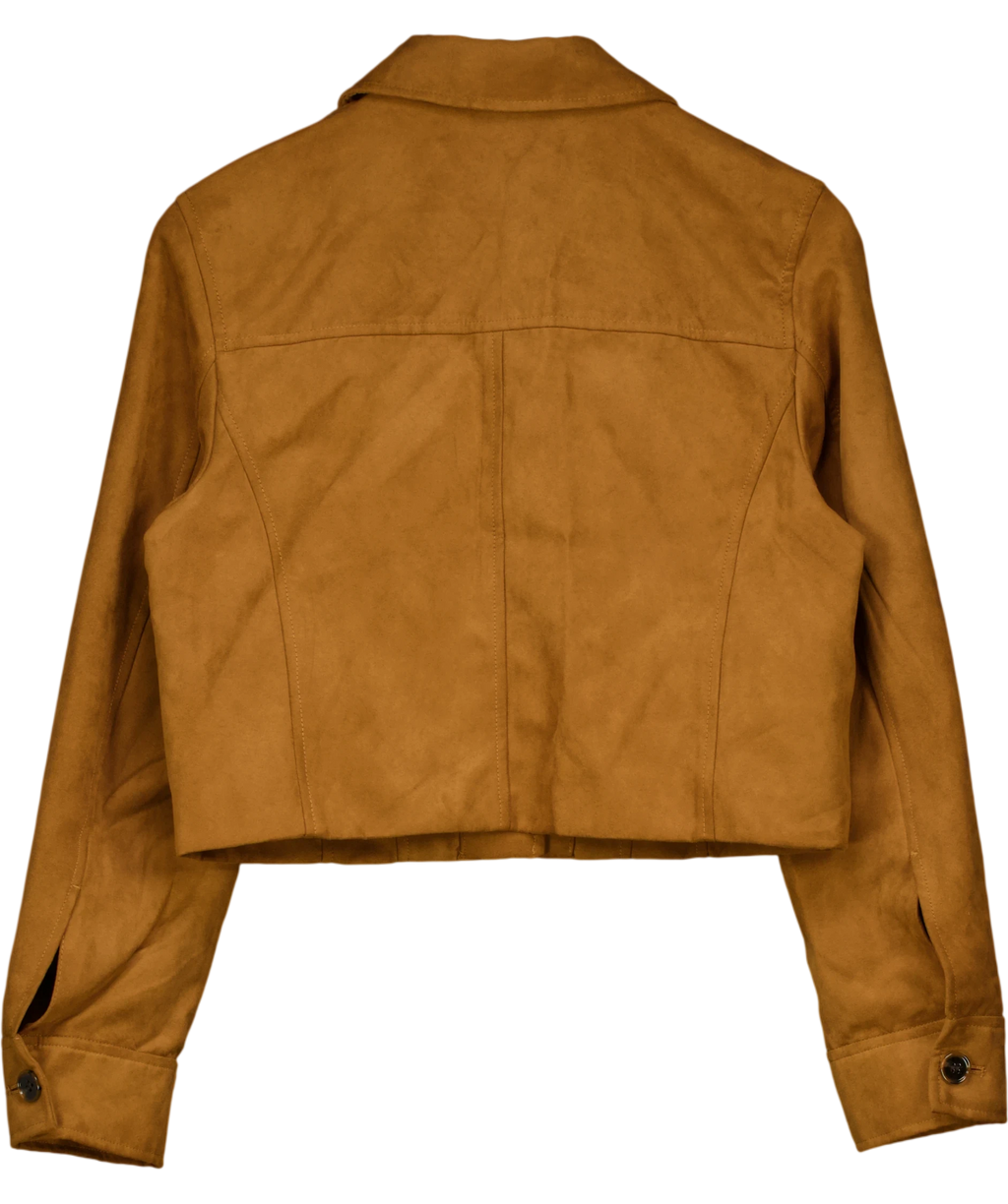 H&M Brown Faux Suede Cropped Trucker Jacket UK S — Back