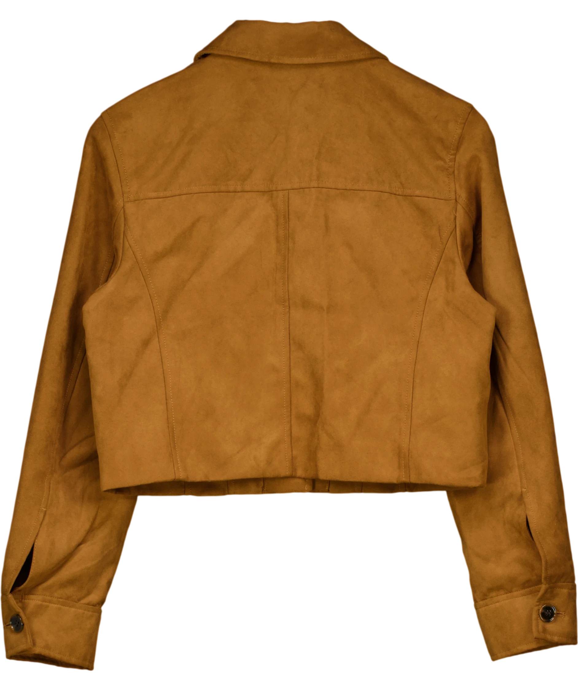 H&M Brown Faux Suede Cropped Trucker Jacket UK S — Back