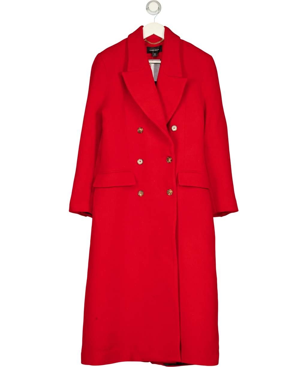 KAREN MILLEN Red Tailored Double Breasted  Wool Blend Coat UK 8 — Front