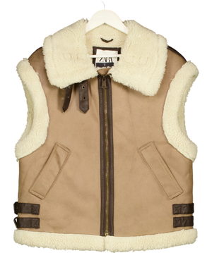 ZARA Faux Shearling Double-faced Gilet Brown UK M