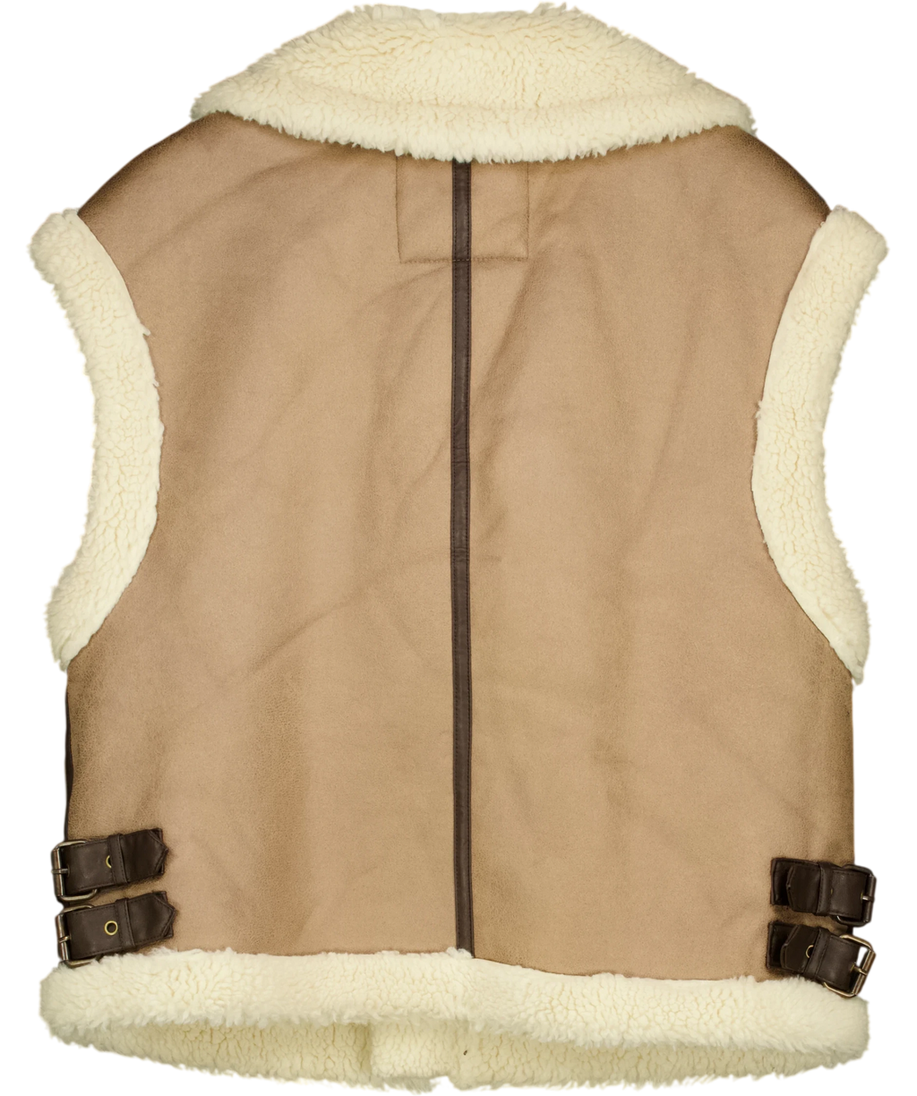 ZARA Faux Shearling Double-faced Gilet Brown UK M — Back