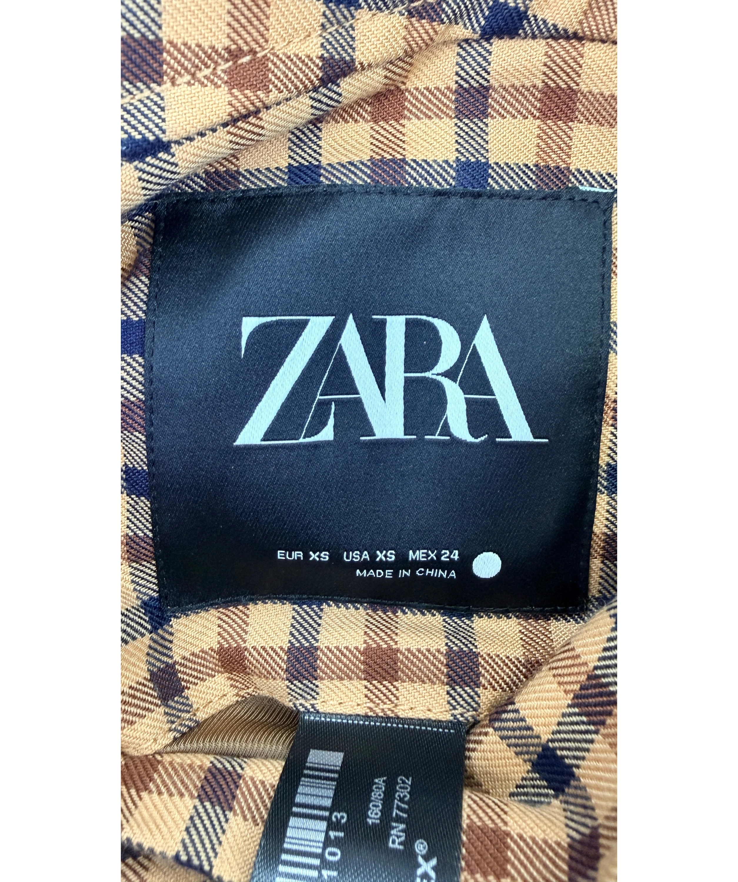 ZARA Beige Zw Collection Reversible Checks Trench Coat UK XS