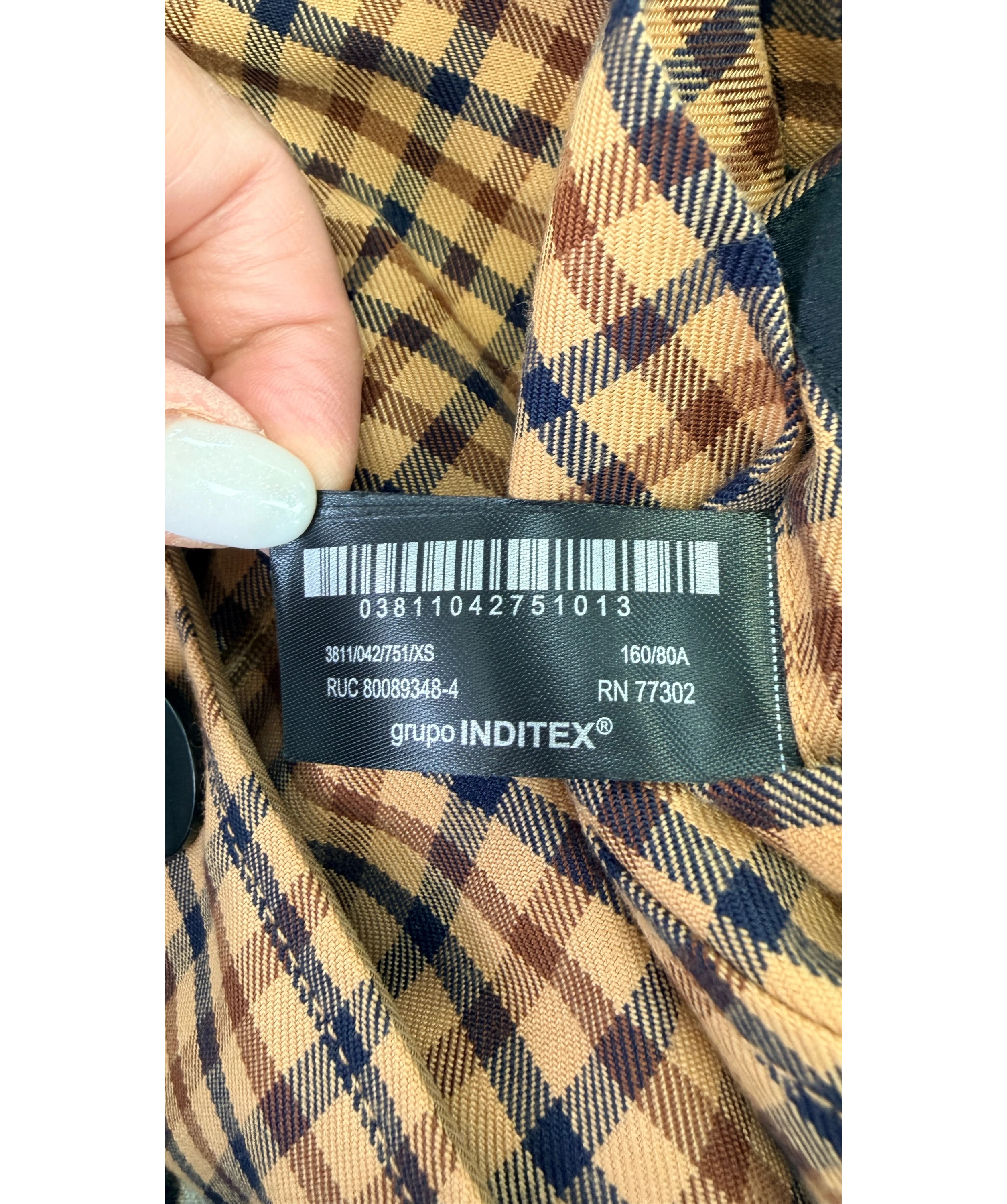 ZARA Beige Zw Collection Reversible Checks Trench Coat UK XS