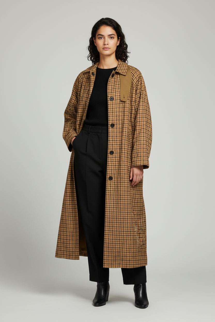 ZARA Beige Zw Collection Reversible Checks Trench Coat UK XS