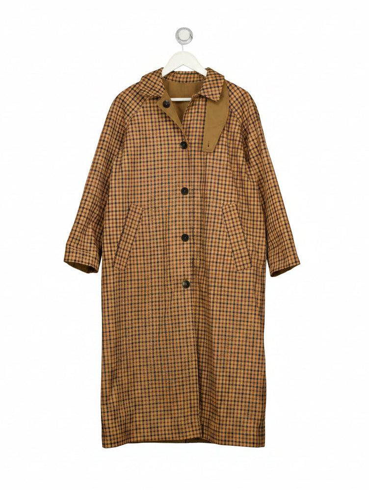 ZARA Beige Zw Collection Reversible Checks Trench Coat UK XS