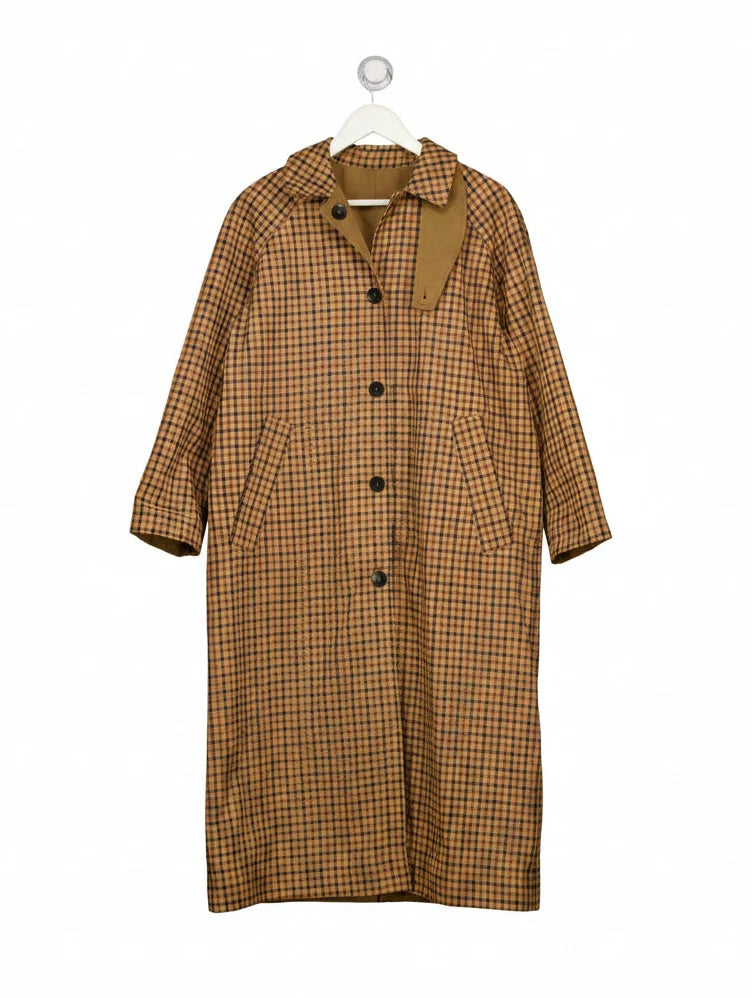 ZARA Beige Zw Collection Reversible Checks Trench Coat UK XS