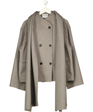 NA-KD Double Breasted Wool Blend Short Jacket With Scarf Grey 36 UK 8